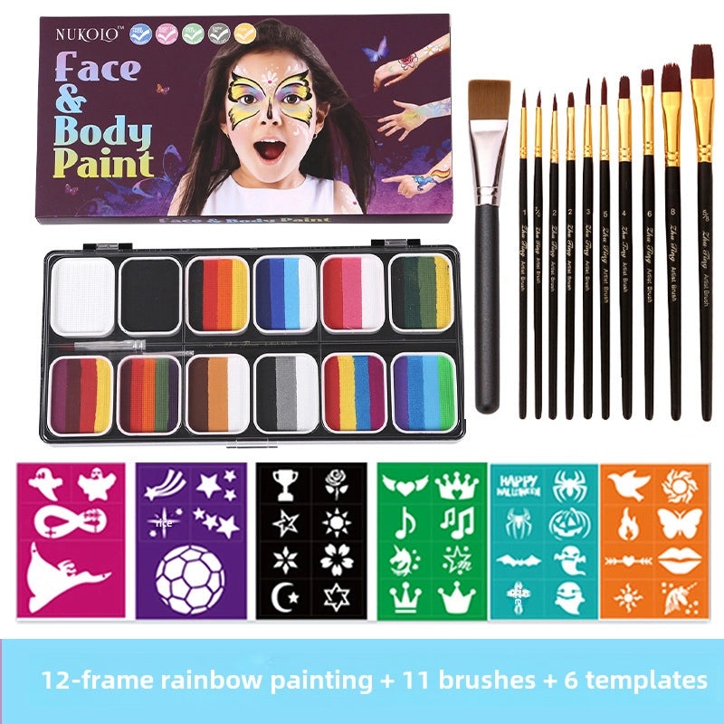 12-Color Face Paint Set for Kids Water-Soluble Safe Halloween Body Makeup|Children's Face Paint & Body Art
