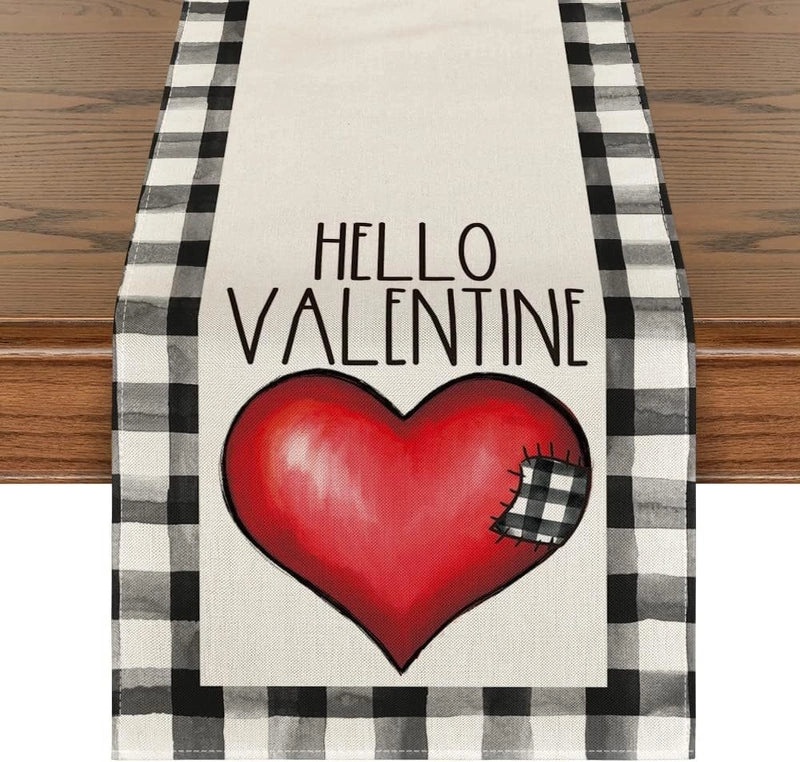 Romantic Heart Shape Rose Linen Table Runner for Valentine’s Day | Home Decor/Table Linens