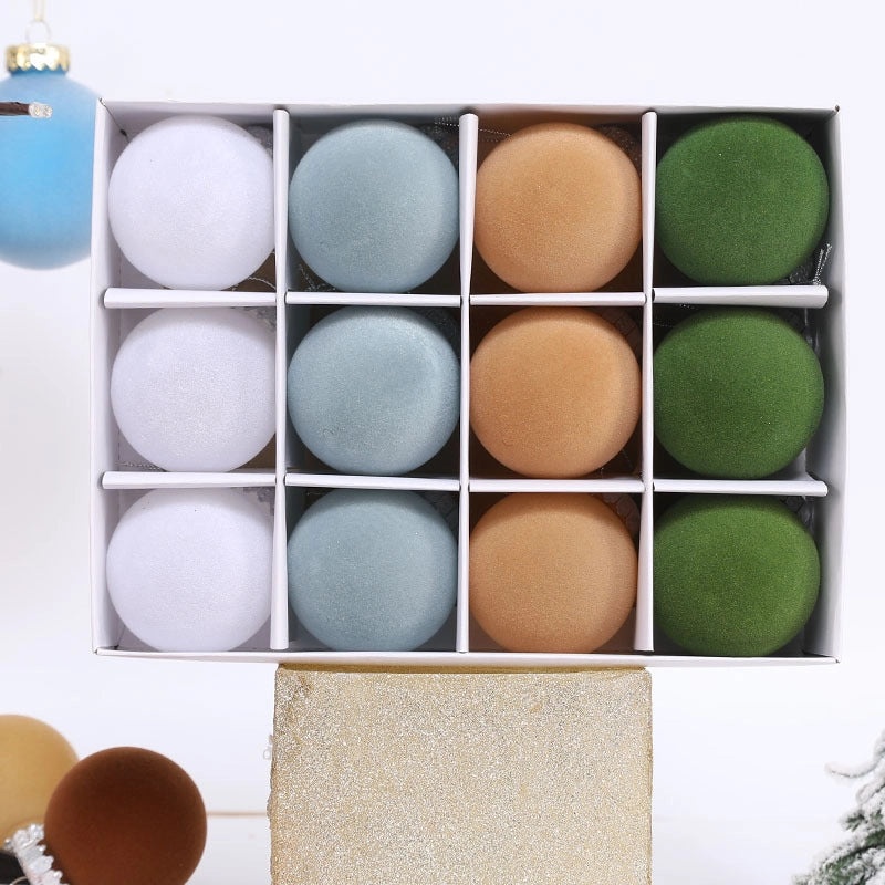 Flocking Christmas Ball Ornaments for Pets 6cm 12PCS Multicolor Plastic Tree Decorations|Christmas Ornaments