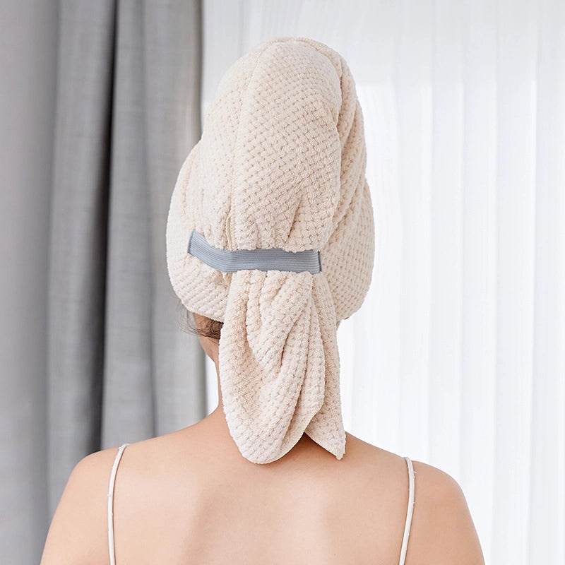 Pineapple Plaid Coral Fleece Hair Drying Towel for Women 60x100cm Thick Absorbent Quick-Dry Headscarf|Hair Accessories