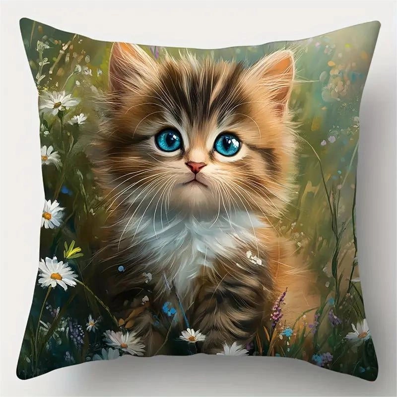 Adorable Cat Print Polyester Pillow Covers for Couch and Sofa Decor|Home Decor & Accessories