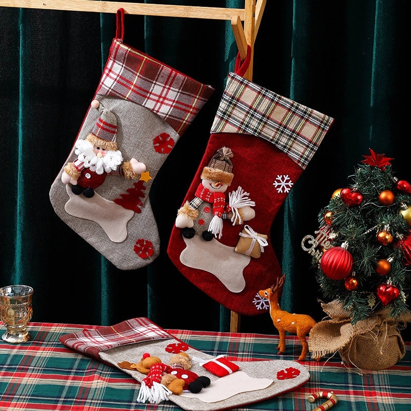 Extra Large Khaki Linen Santa Claus Christmas Stocking | Christmas Decorations & Gift Bags