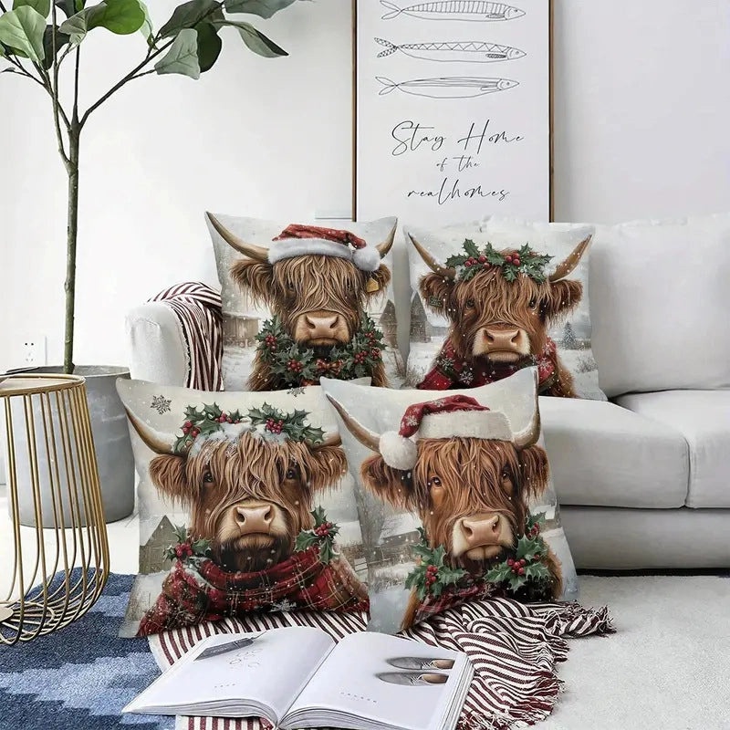 Elegant Christmas Santa Claus Linen Pillow Covers | Home Decor Pillows