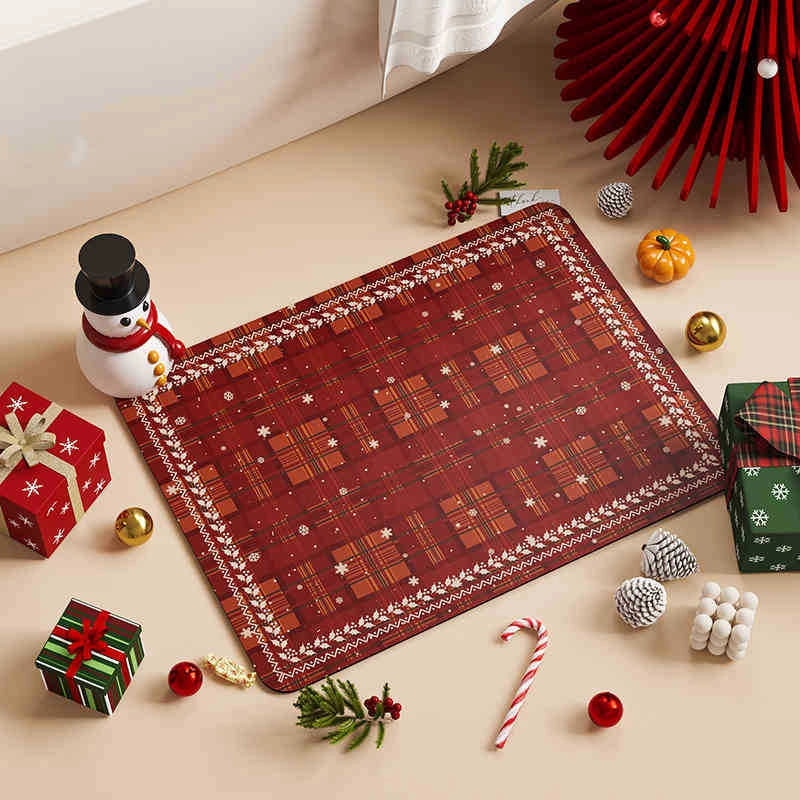 Christmas Holiday Printed Polyester Bath Mat for Casual Vacation Use|Home Decor & Bath Rugs