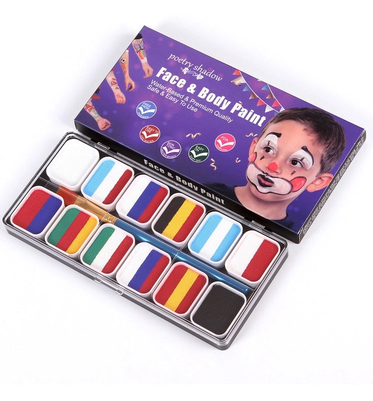 12-Color Face Paint Set for Kids Water-Soluble Safe Halloween Body Makeup|Children's Face Paint & Body Art