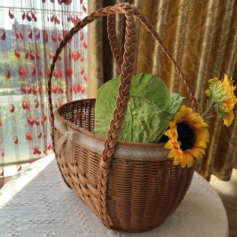 Simple Rustic Solid Color Woven Rattan Storage Basket|Home Storage & Organization