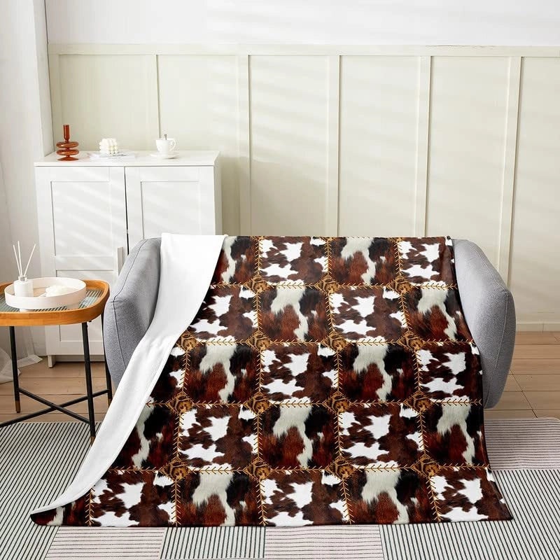 Cozy Cow Print Color Block Polyester Throw Blanket for Couch & Sofa Decor|Home Decor > Blankets & Throws