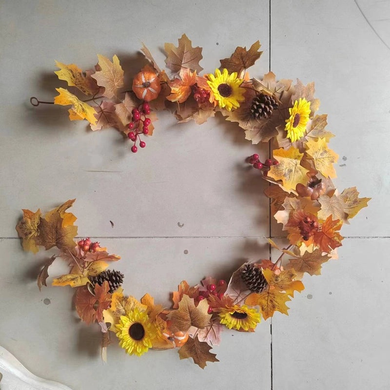 Autumn Maple Leaf Rattan Wreath Hanging Decor for Thanksgiving and Christmas | Home Decorations