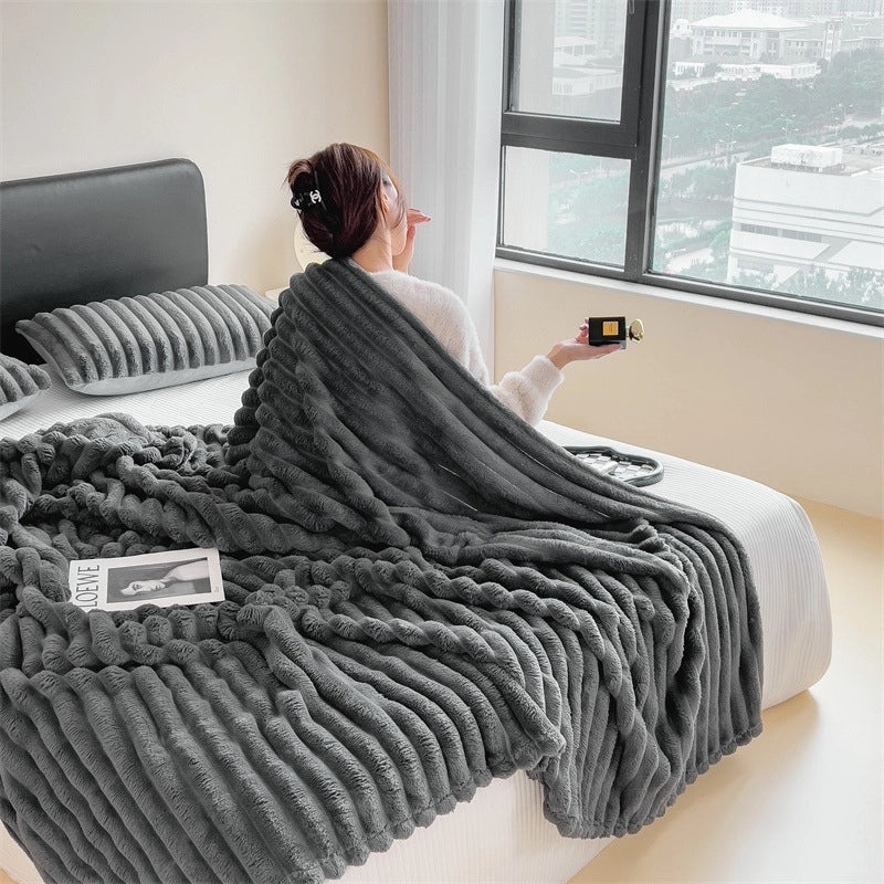Short Plush Velvet Rabbit Fur Blanket Thick Soft Warm Nap Throw for Sofa Office Bed|Home Textiles