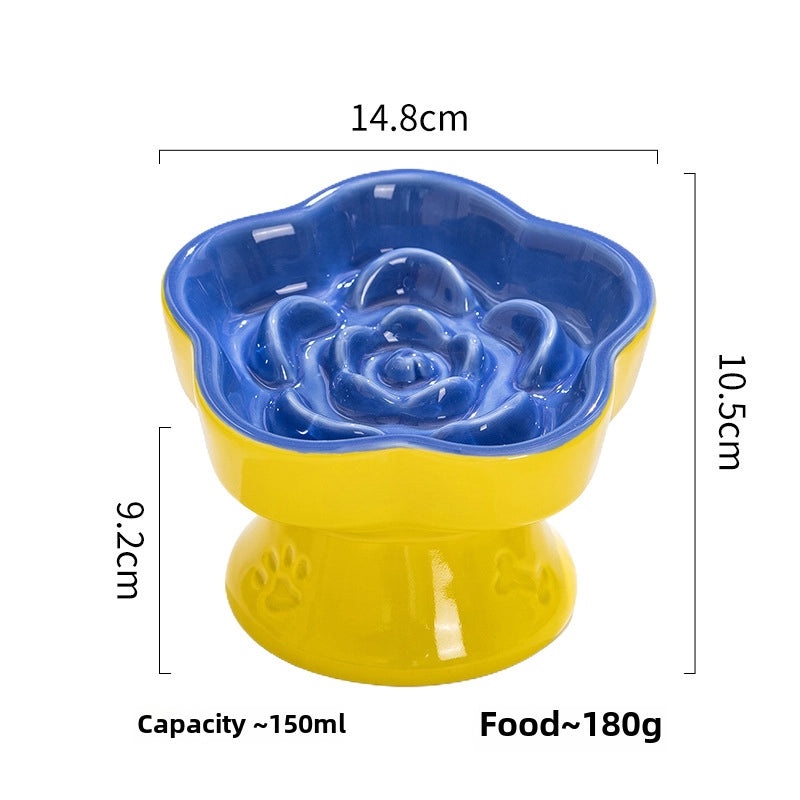 Ceramic Elevated Slow Feeder Bowl for Small Dogs and Cats | Pet Feeding Bowls