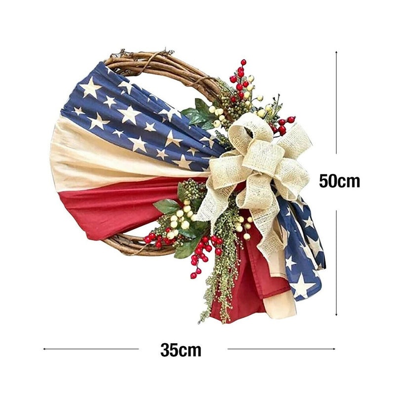 Patriotic Flower and Grass Garland with Stars and Flags | Home Decor & Festive Decorations
