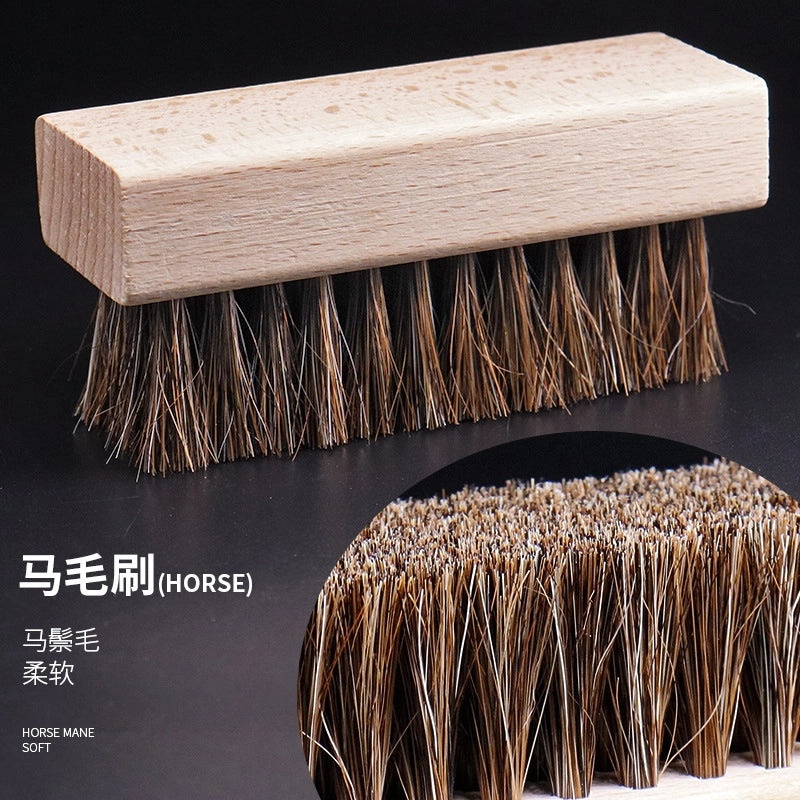 Wooden Handle Shoe Brush with Beech Wood and Horsehair for Leather and Suede Polishing | Shoe Care & Cleaning Tools