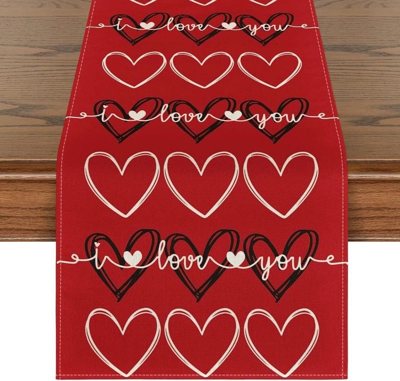 Romantic Heart Shape Rose Linen Table Runner for Valentine’s Day | Home Decor/Table Linens