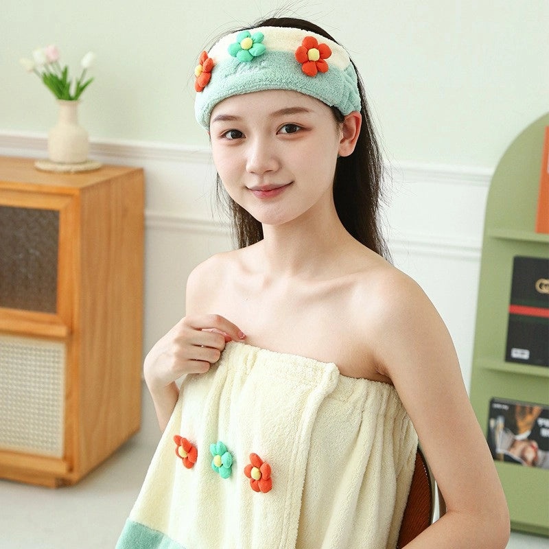 Color Block Floral Coral Fleece Hair Drying Cap Soft Absorbent Bath Towel | Bath Accessories