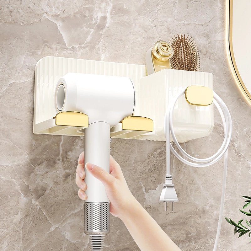 Lightweight Luxury Hair Dryer Holder Punch-Free Bathroom Storage Rack Plastic Hair Dryer Shelf|Bathroom Accessories