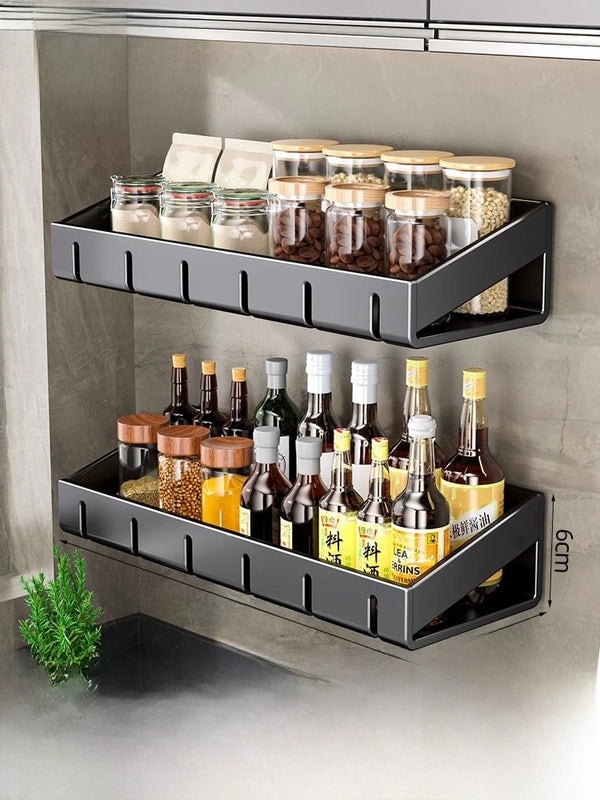 Punch-free Wall-mounted Kitchen Storage Rack Gray Seasoning Holder Space-saving Organizer|Kitchen Storage