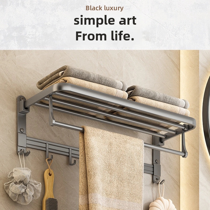 Gun Grey Wall-mounted Aluminum Towel Rack Non-drill Toilet Bathroom Hanging Storage Rod|Bathroom Storage & Organization