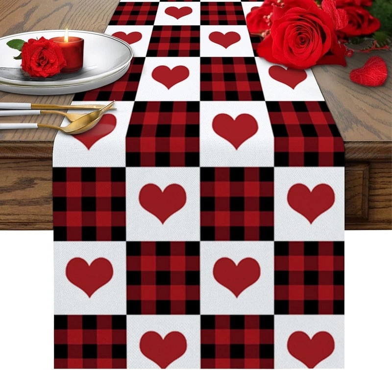 Romantic Heart Shape Rose Linen Table Runner for Valentine’s Day | Home Decor/Table Linens