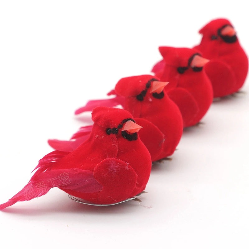 Red Bird Christmas Tree Clip 6cm Mini Simulation Garland Decoration with Feet|Holiday Ornaments
