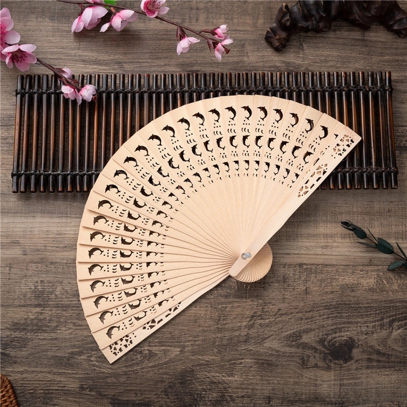 8 Inch Traditional Chinese Folding Fan Imitation Sandalwood Wood Fan Full Flush Design Export Gift Fan|Home & Garden > Home Décor > Fans & Hand F