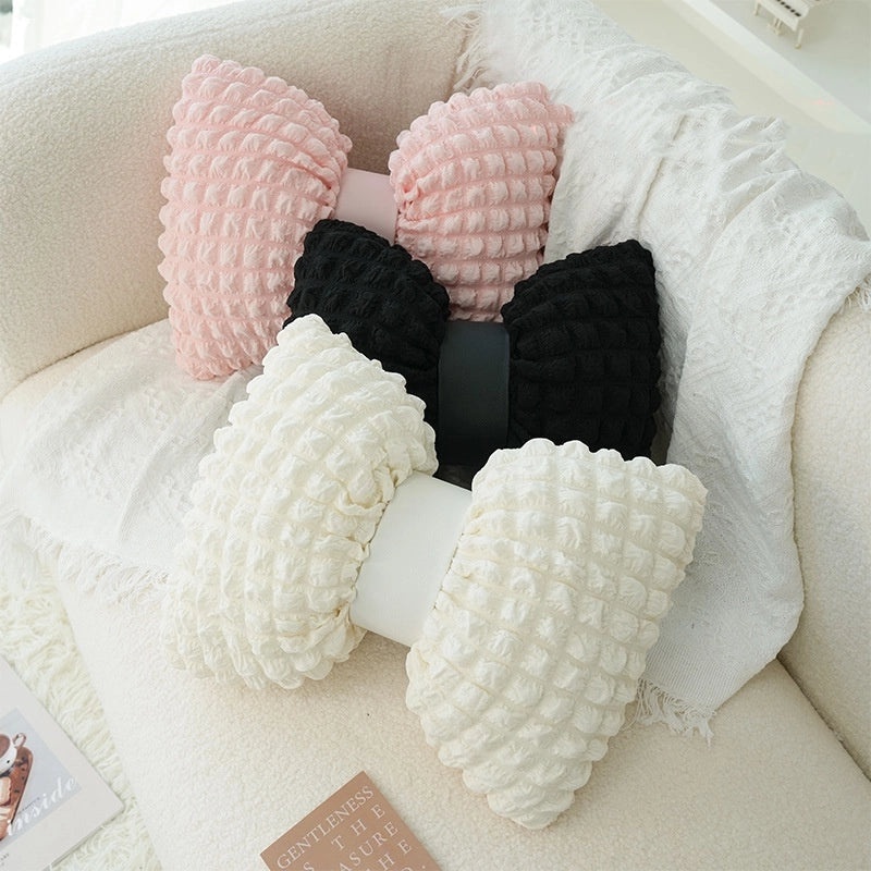 Cozy Solid Color Bow Knot Plush Throw Pillow for Couch and Sofa | Home Decor Cushion