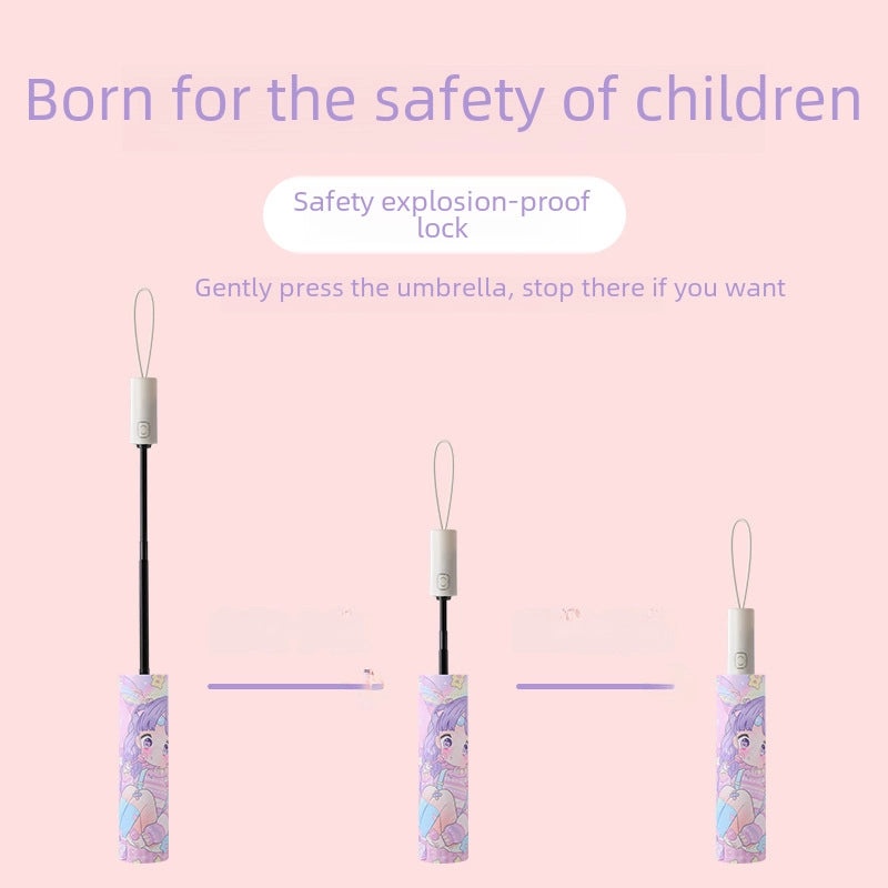 Kids Automatic Folding Umbrella with Anti-Rebound, Vinyl Material and Reflective Strip | Children's Umbrellas