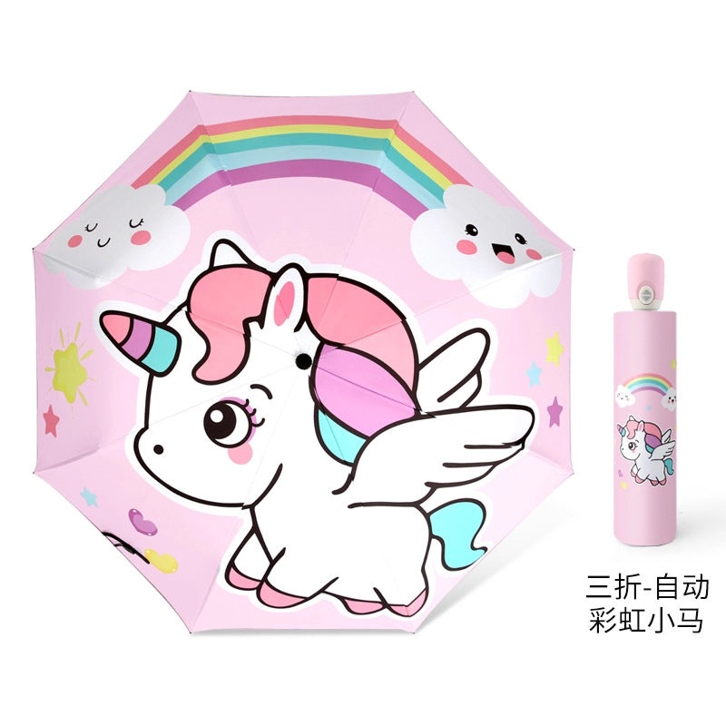 Kids Portable Folding Umbrella Cute Cartoon Design Sunshade Sunscreen Anti-Rebound for Students Men Women|Umbrellas & Rain Gear