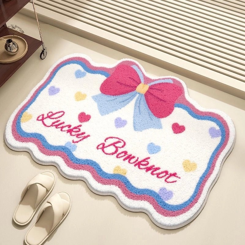 Cute Bow Knot Polyester Bath Mat Soft Absorbent Non-Slip Bathroom Rug|Home Decor & Bath Accessories