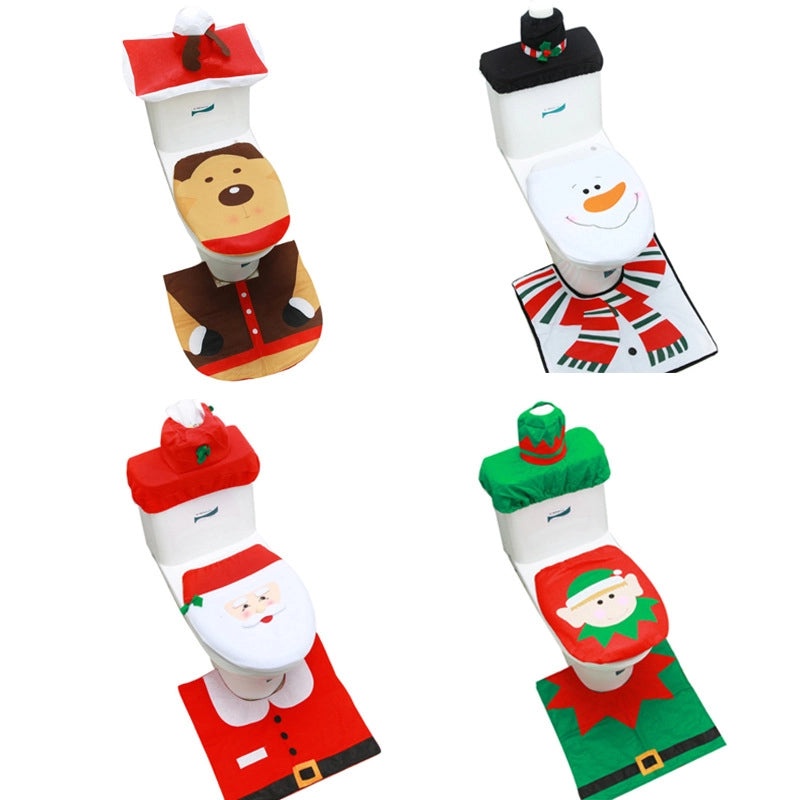 Christmas Snowman Toilet Decoration Set Three-Piece for Elderly | Home & Kitchen Decor