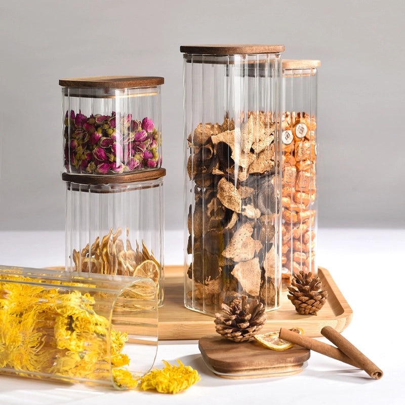 Transparent Square Glass Storage Jar for Cereals Dried Fruits Tea Large Capacity High Borosilicate|Kitchen Storage