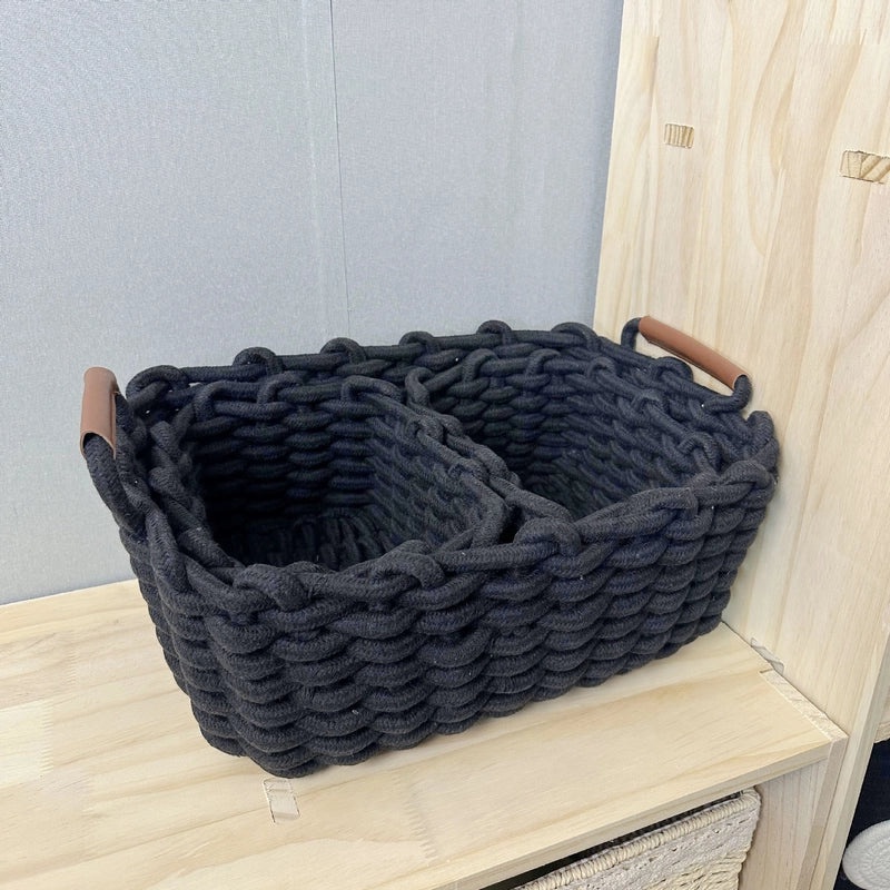 Cotton Rope Woven Storage Basket with Handle for Cosmetics and Desktop Organization | Home Storage & Organization