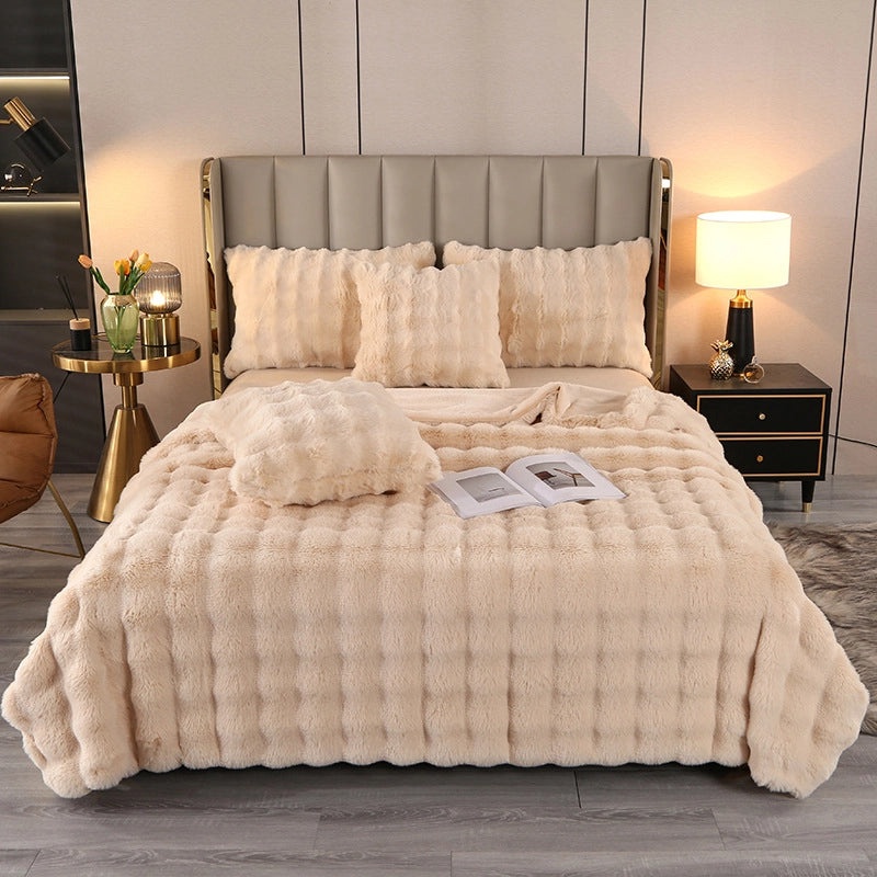 Cozy Solid Color Rabbit Fur Throw Blanket for Bedroom | Home Decor Bedding