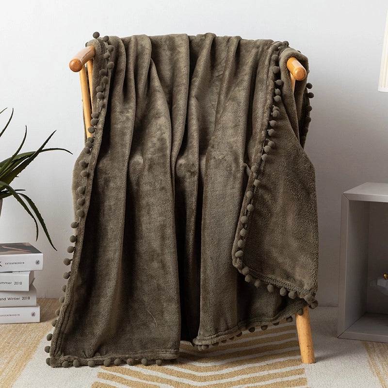Solid Color Flannel Blanket with Tassel Balls | Home & Living Blankets
