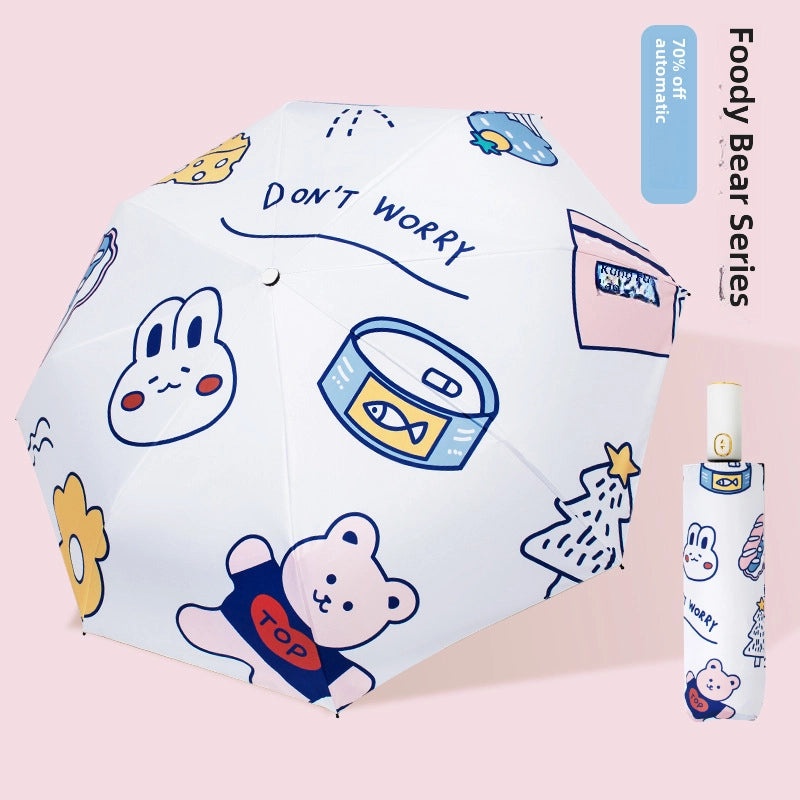Black Rubber UV Protection Automatic Sunny Umbrella Cute Korean Design Custom Sunscreen Umbrella|Umbrellas & Sun Protection