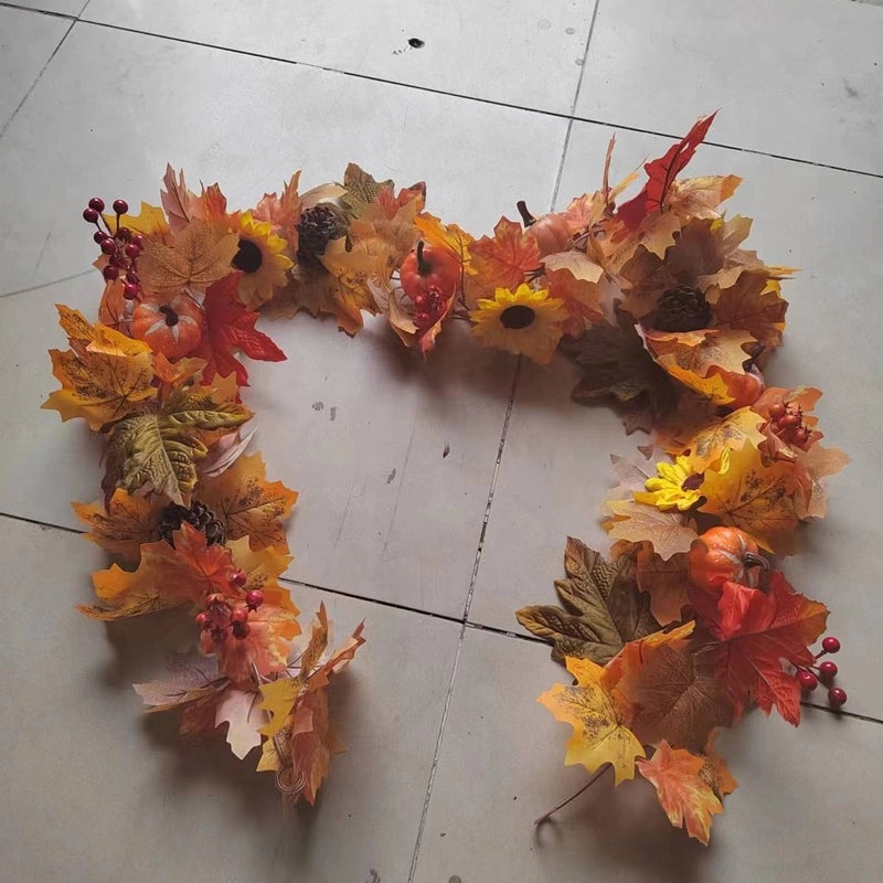 Autumn Maple Leaf Rattan Wreath Hanging Decor for Thanksgiving and Christmas | Home Decorations