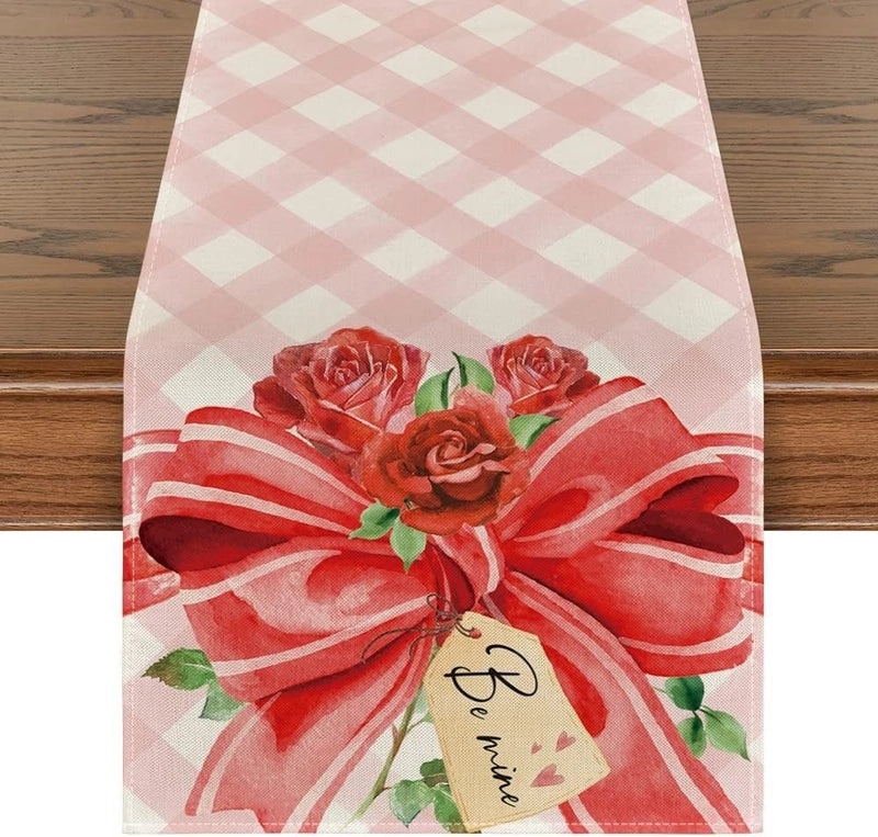 Romantic Heart Shape Rose Linen Table Runner for Valentine’s Day | Home Decor/Table Linens