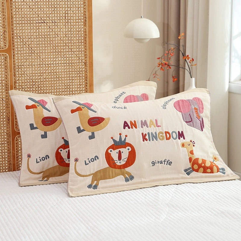 Eight-layer Gauze Soft Pillow Towel Cartoon Couple Design Breathable Household Pillow Cover|Home Textiles