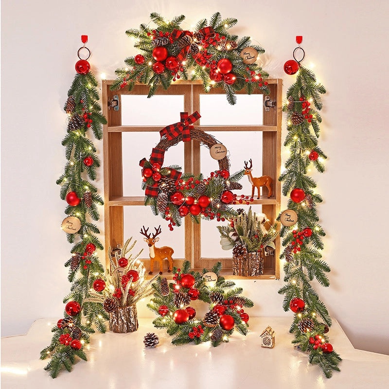 Christmas PE Rattan Garland with Christmas Tree Horn Pendant for Mall and Hotel Window Decoration|Home Decor & Seasonal Decorations