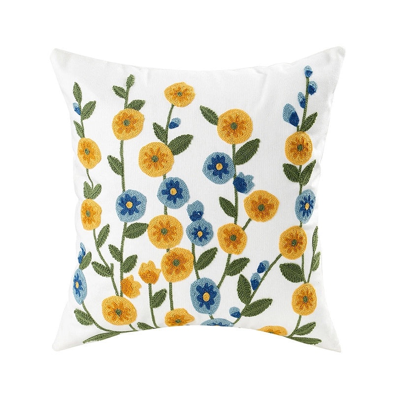Embroidered Cotton Floral Cushion Cover Soft Decorative Pillow Case for Sofa Bedside Home Decor|Home Decor & Pillows