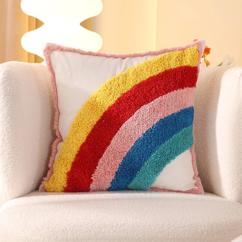 Tufted Rainbow Tassel Pillow Cover for Living Room Sofa Bay Window Cushion|Home Decor Cushions