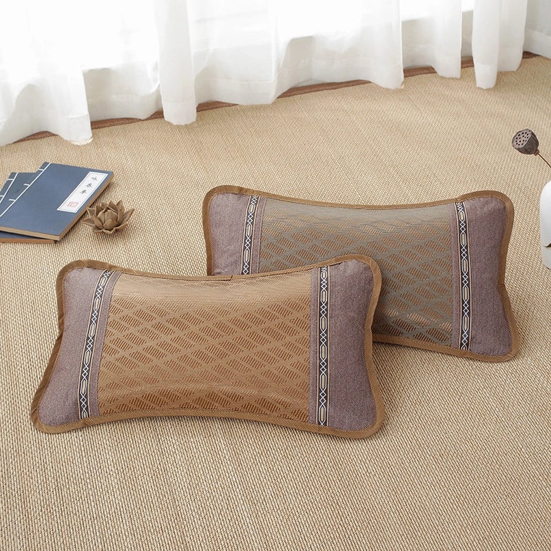 Summer Cooling Rattan Pillow with Natural Tea Fragrance Breathable Cowhide Cover Ice Silk Summer Mat | Home Decor & Bedding