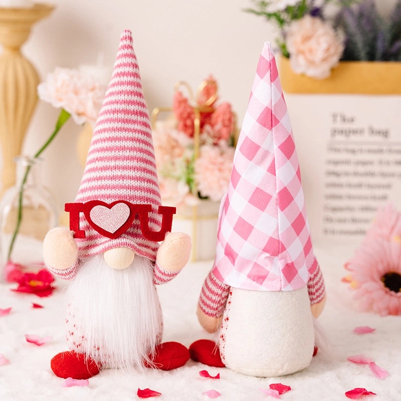 Cute Valentine’s Day Heart Stripe Knit Rudolph Doll Table Decor | Home Decor