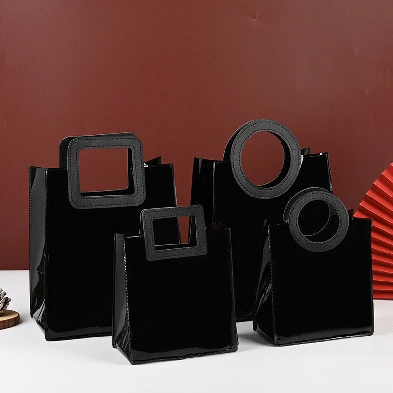 Trendy Black PVC Jelly Handbag Simple Square Tote Plastic Shopping and Storage Bag|Handbags & Totes