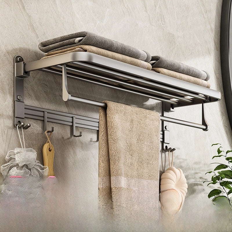 Gun Grey Wall-mounted Aluminum Towel Rack Non-drill Toilet Bathroom Hanging Storage Rod|Bathroom Storage & Organization