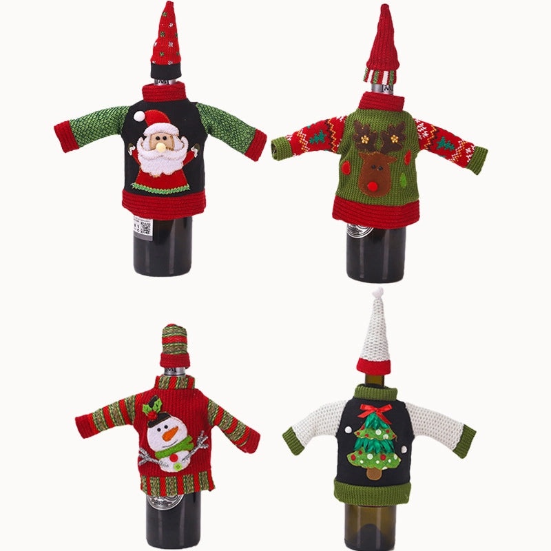 Christmas Knitted Wool Wine Bottle Cover Set Creative Holiday Decoration for Restaurant Atmosphere|Home Decor