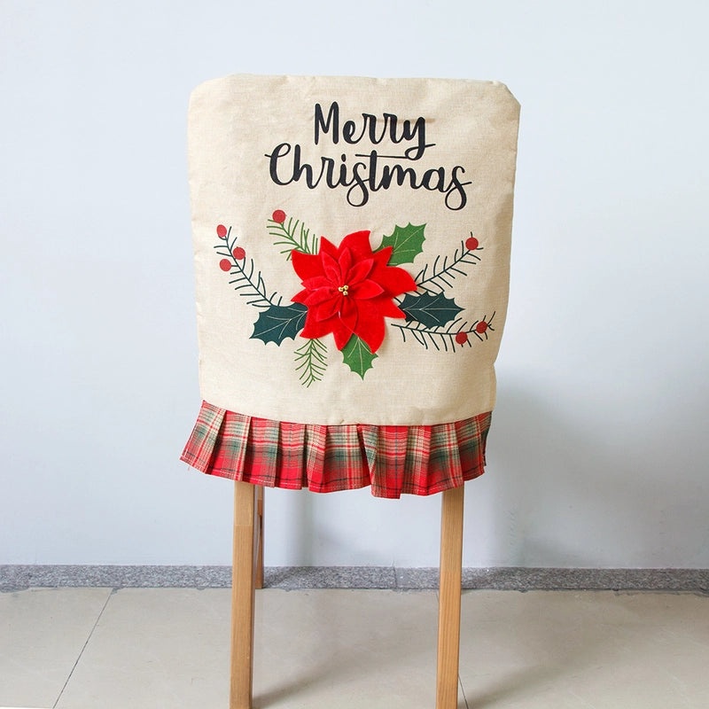 Christmas Minimalist Classic Christmas Tree Letter Linen Chair Cover for Party Festival Tableware|Home Decor & Party Supplies