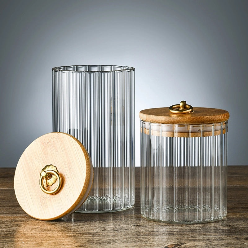 Elegant Striped Glass Storage Tank for Casual Chinoiserie Style|Home Storage & Organization