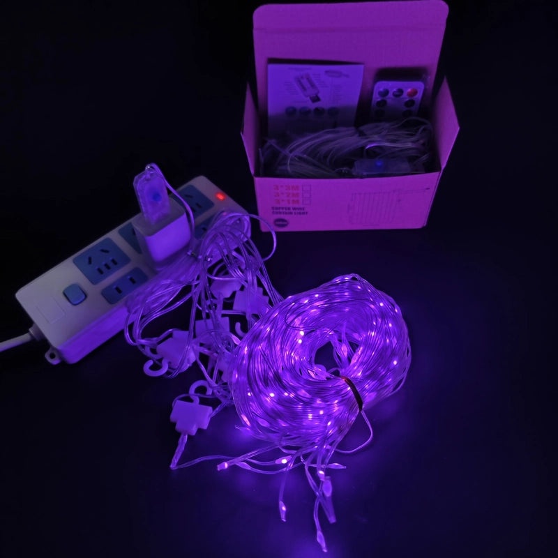 USB LED Copper Wire String Lights with Leather Cord 3x3 Curtain Lamp Remote Control Hook | Home & Garden Lighting