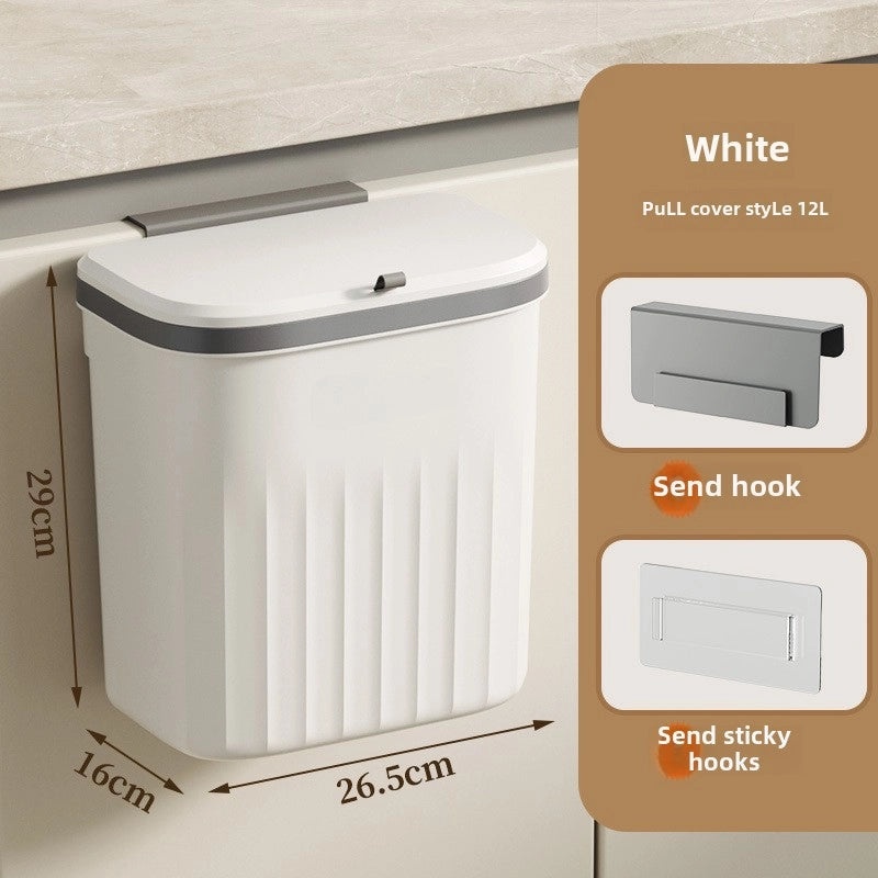 Plastic Wall-Mounted Trash Bin with Pressure Ring for Kitchen and Bathroom Storage|Home & Kitchen Storage