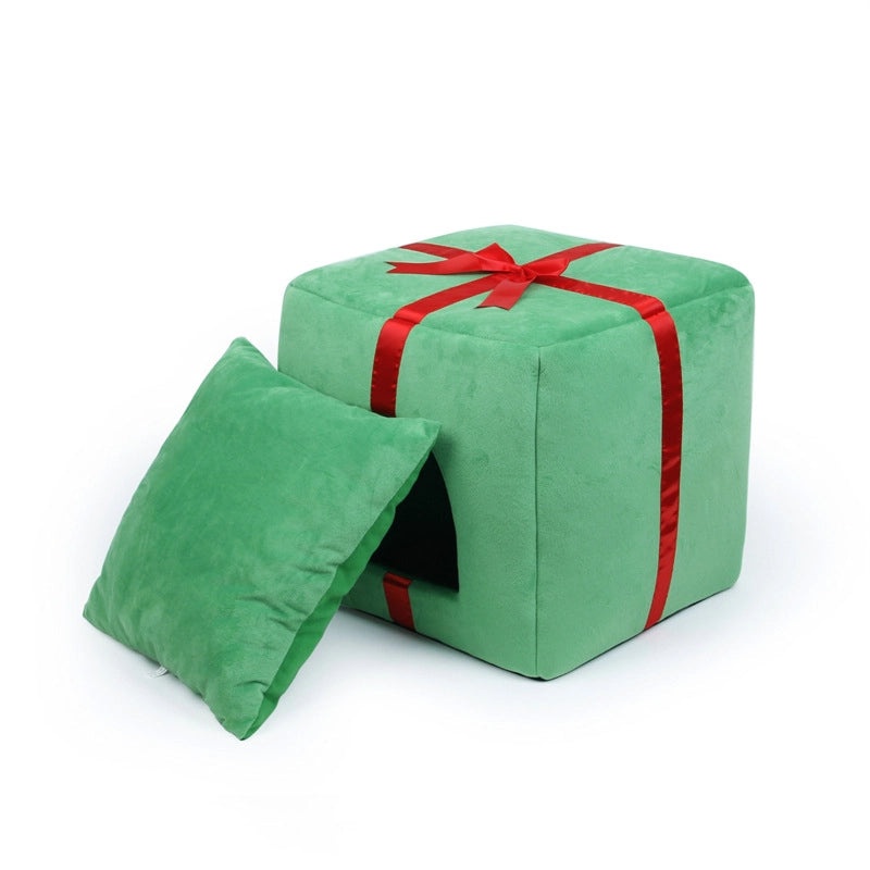 Minimalist Fabric Gift Box Style Pet Bed with Soft Cushion|Pet Beds and Accessories